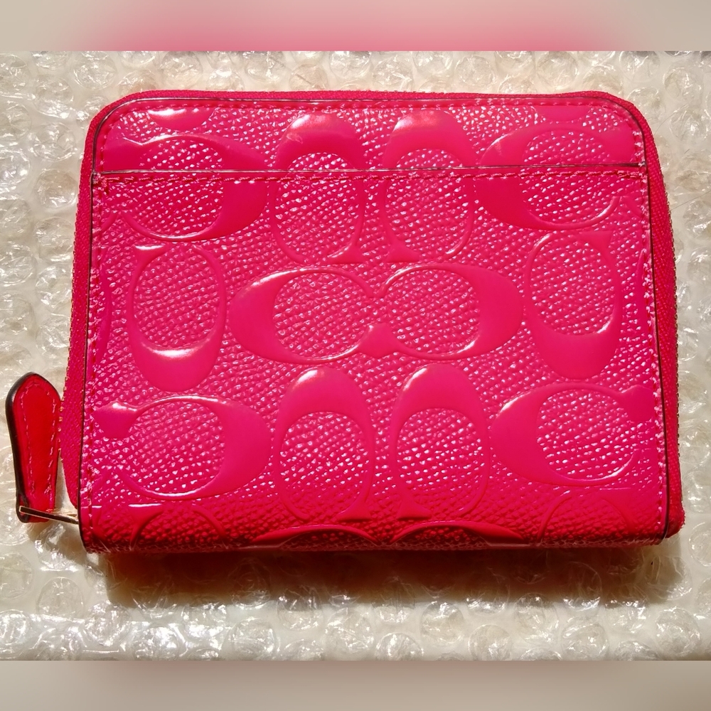 Coach Neon Pink Embossed Zipper Wallet Clutch - Picture 11 of 11